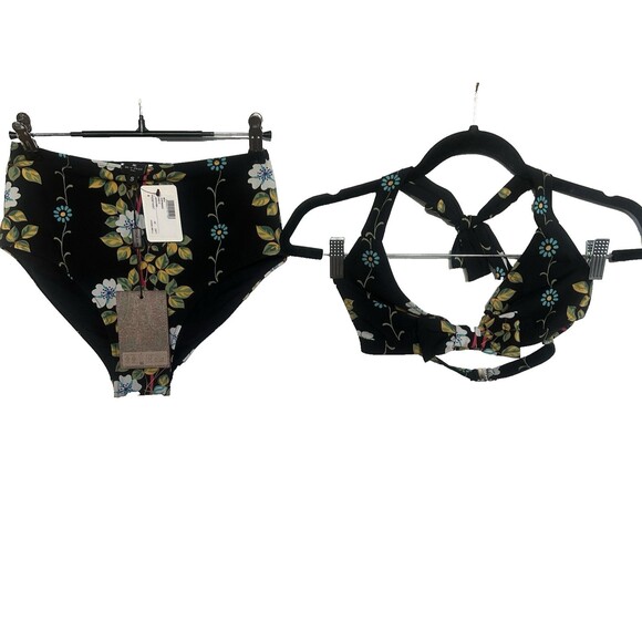 ETRO Milano BlackFloral Halter Neck High Waist Bikini Set NEW MSRP $850 Sz S/2-4 - Picture 9 of 12